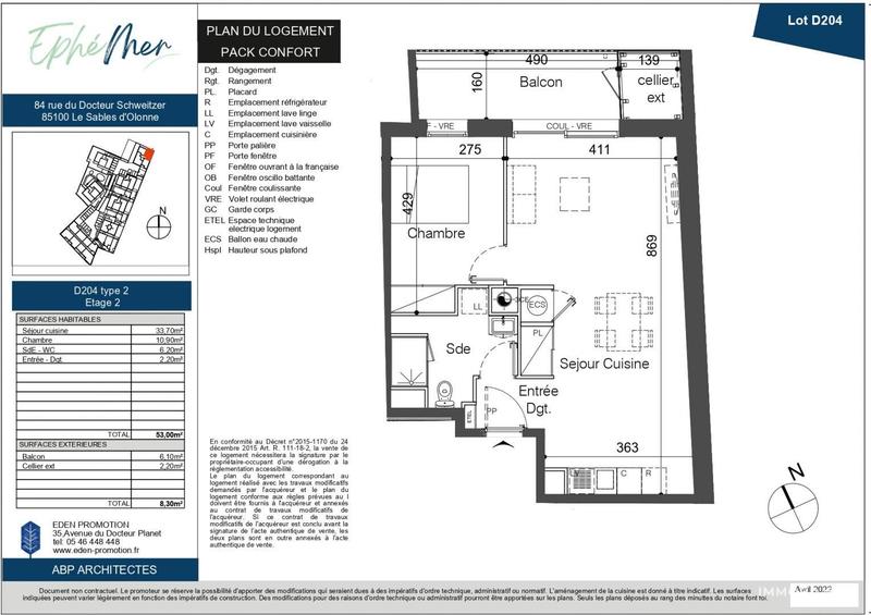 Appartement - 53 m² - 2 pièces