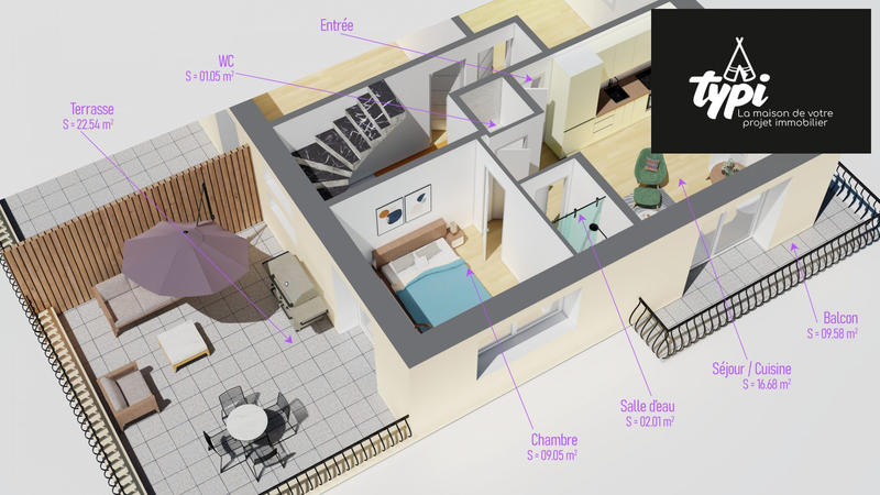 Appartement - 30 m² - 2 pièces