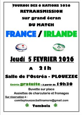 Retransmission sur Grand Ecran Match de rugby France-Irlande