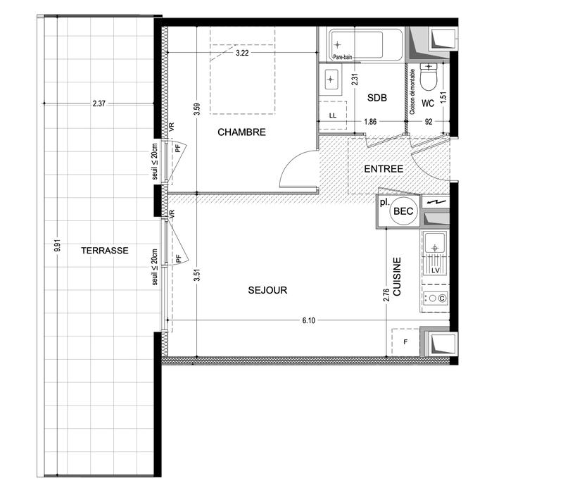 Appartement - 42 m² - 2 pièces