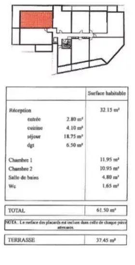 Appartement - 62 m² - 3 pièces
