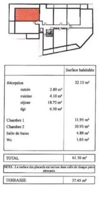 Appartement - 62 m² - 3 pièces