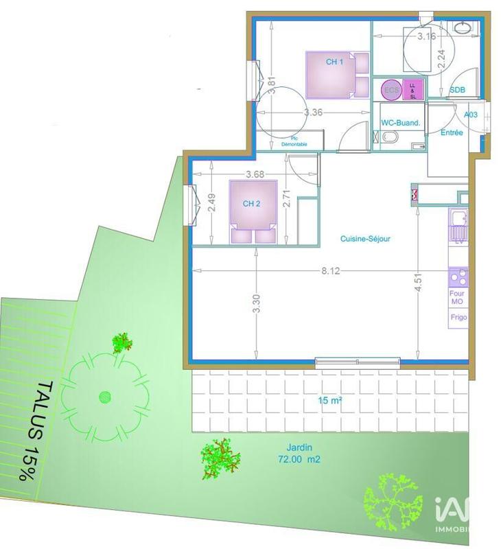 Appartement - 72 m² - 3 pièces