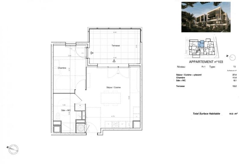 Appartement - 44 m² - 2 pièces