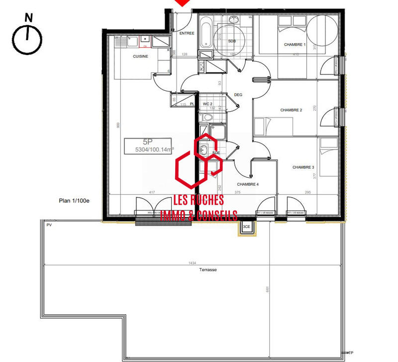 Appartement - 100 m² - 5 pièces