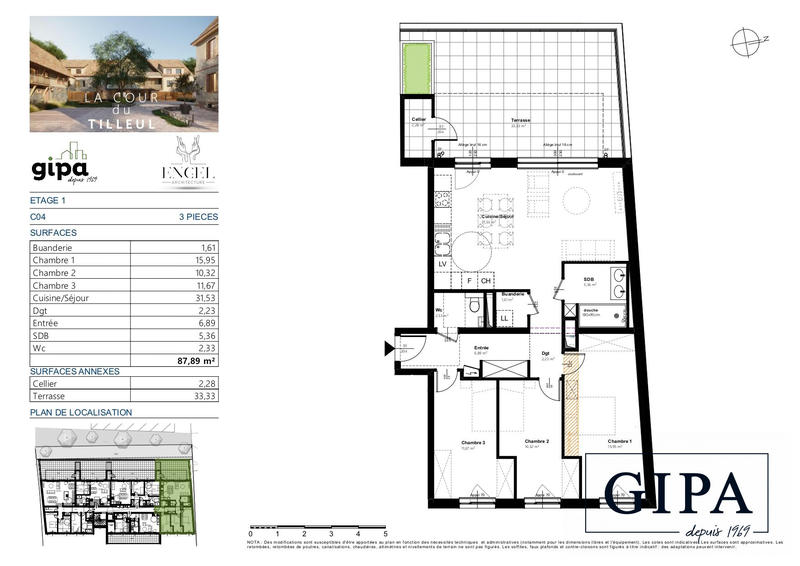 Appartement - 88 m² - 3 pièces