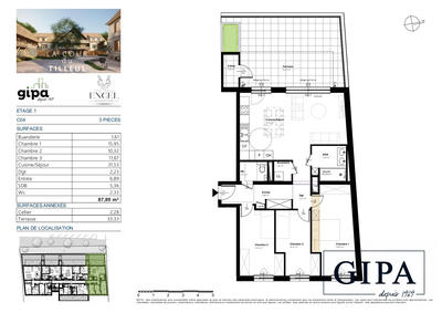 Appartement - 88 m² - 3 pièces
