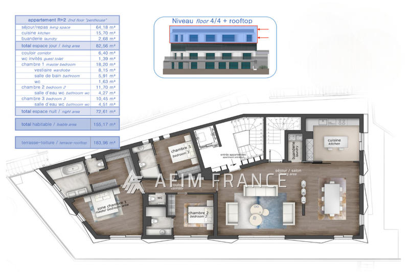 Appartement - 155 m² - 4 pièces