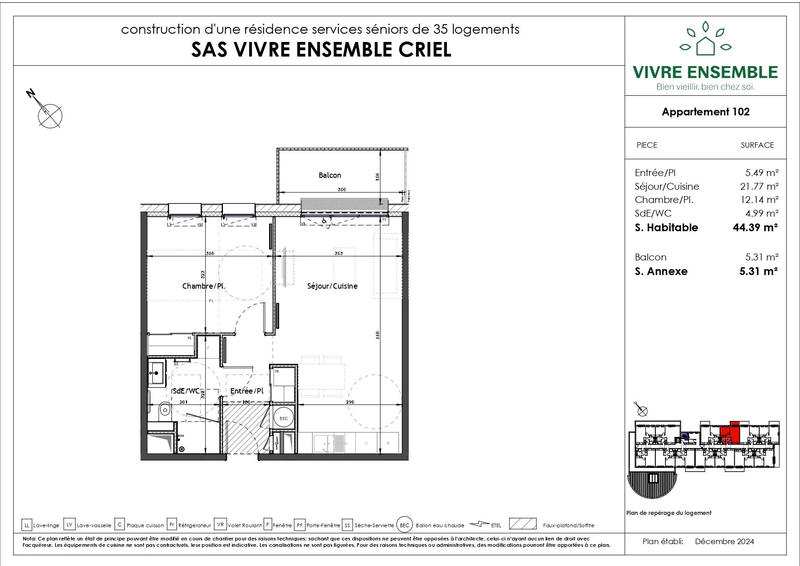 Appartement - 44 m² - 2 pièces