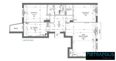 Appartement - 76 m² - 3 pièces