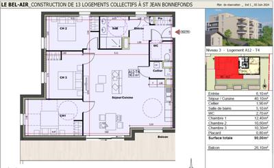 Appartement - 90 m² - 4 pièces