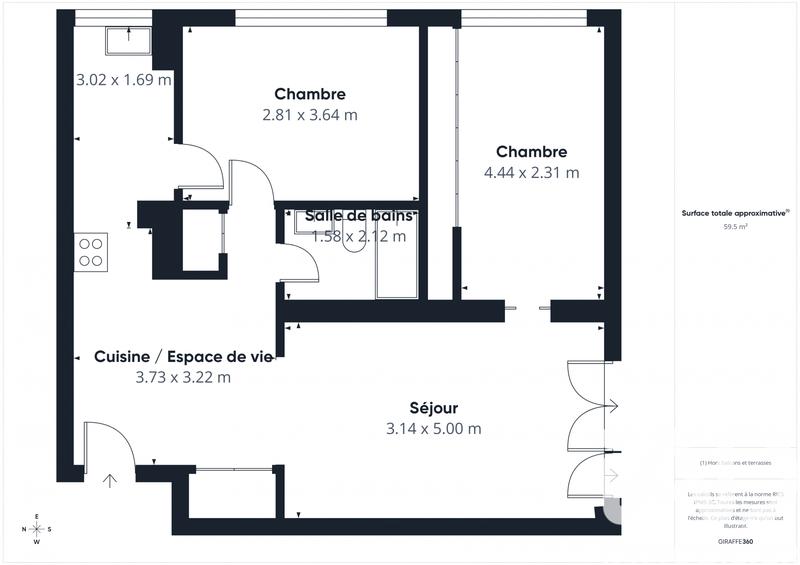 Appartement - 59 m² - 3 pièces