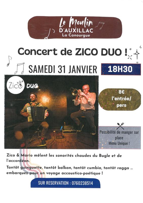 Concert au Moulin d'Auxillac : Zico Duo
