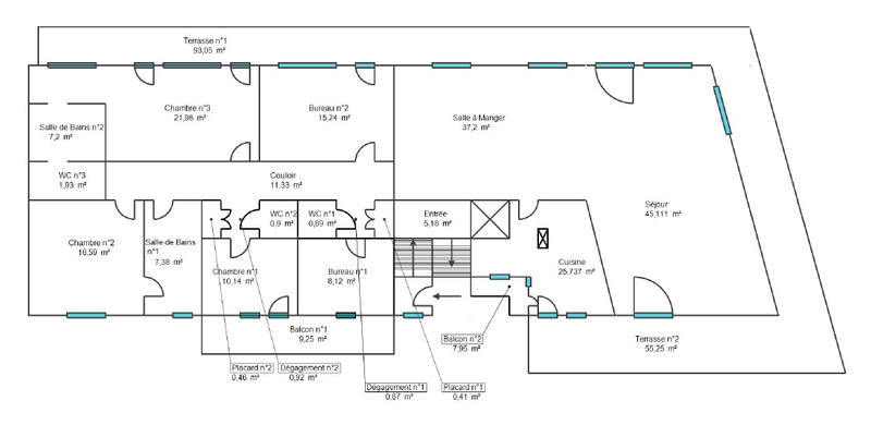 Appartement - 218 m² - 6 pièces