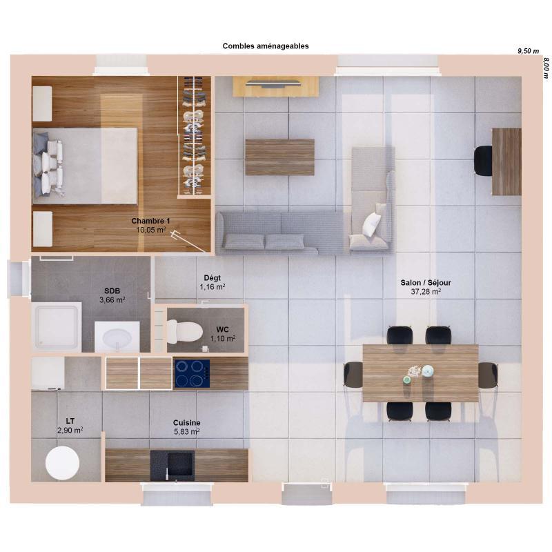 Maison - 62 m² - 3 pièces