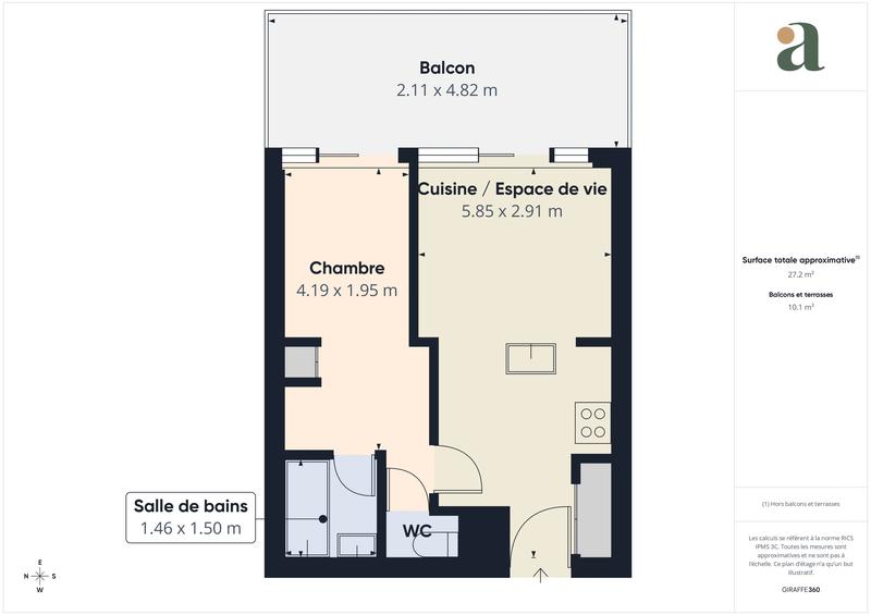 Appartement - 28 m² - 2 pièces