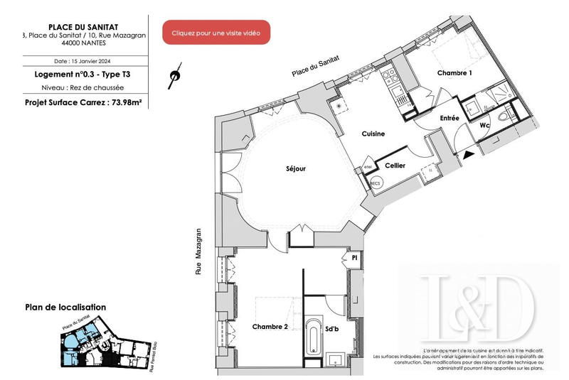 Appartement - 74 m² - 3 pièces