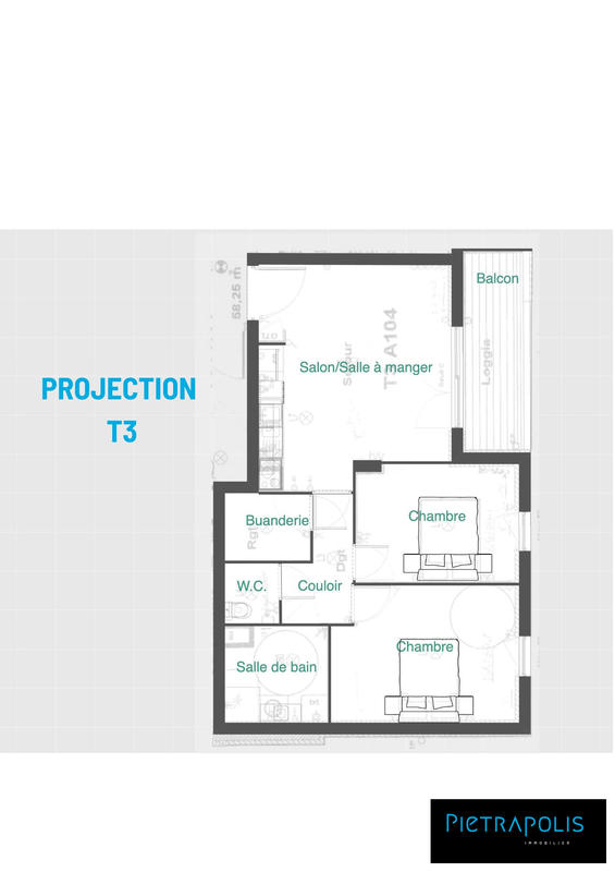 Appartement - 58 m² - 2 pièces