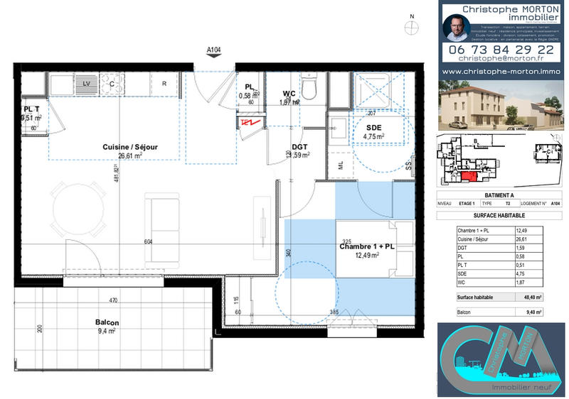 Appartement - 48 m² - 2 pièces