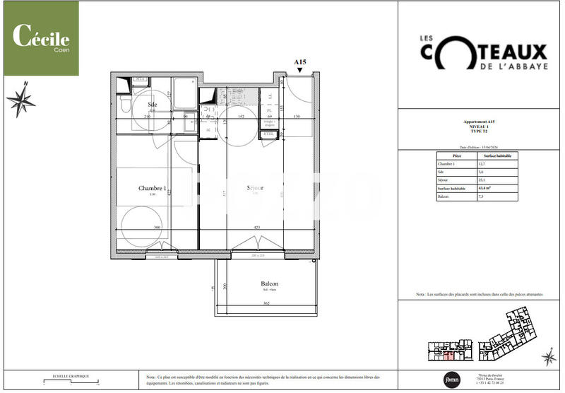 Appartement - 44 m² - 2 pièces