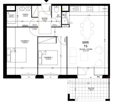 Appartement - 64 m² - 3 pièces