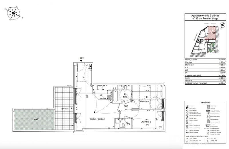 Appartement - 65 m² - 3 pièces