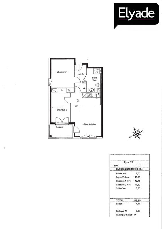 Appartement - 59 m² - 3 pièces
