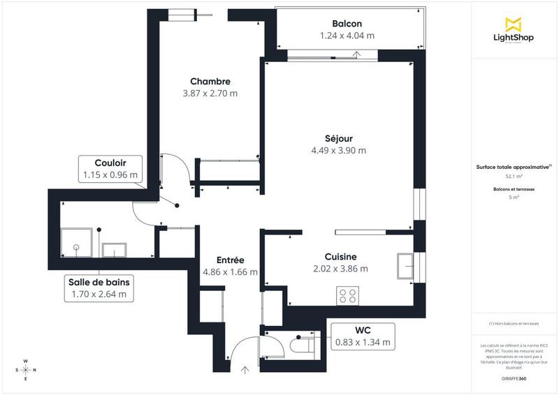 Appartement - 52 m² - 2 pièces