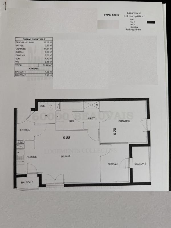 Appartement - 52 m² - 3 pièces