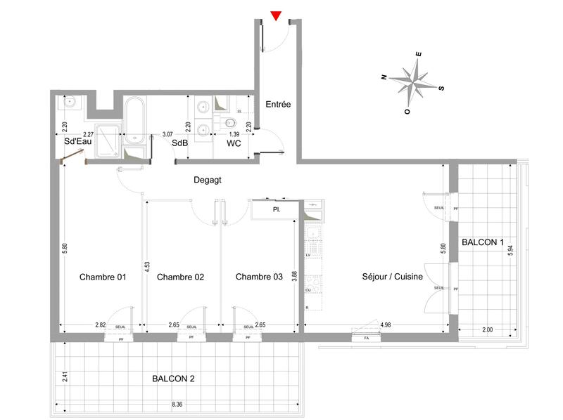 Appartement - 94 m² - 4 pièces