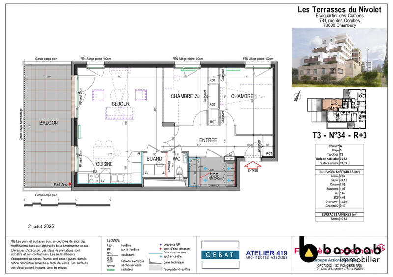 Appartement - 71 m² - 3 pièces