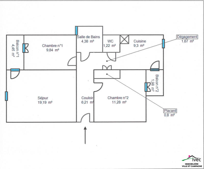 Appartement - 64 m² - 3 pièces
