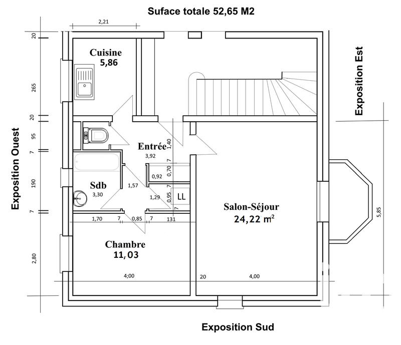 Appartement - 53 m² - 2 pièces