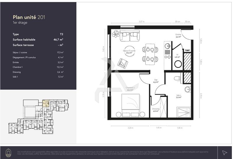 Appartement - 47 m² - 2 pièces