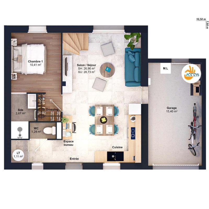 Maison - 70 m² - 5 pièces