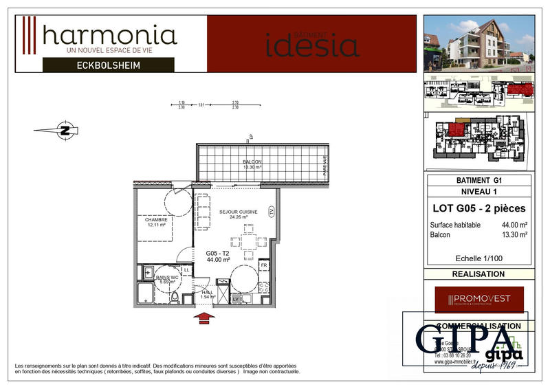 Appartement - 44 m² - 2 pièces