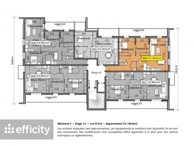 Appartement - 80 m² - 3 pièces