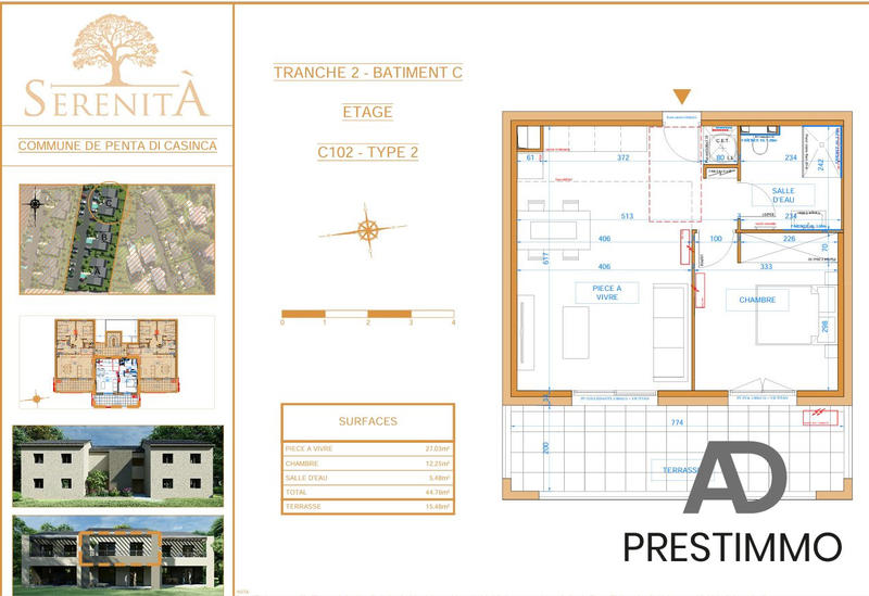 Appartement - 45 m² - 2 pièces