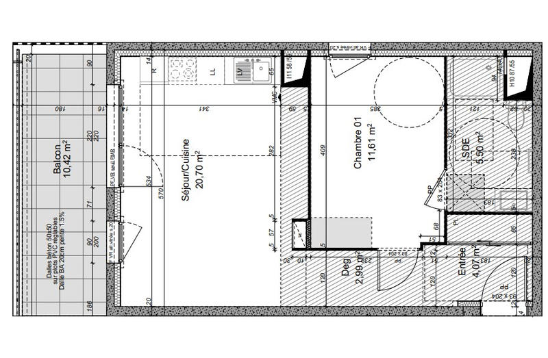 Appartement - 45 m² - 2 pièces