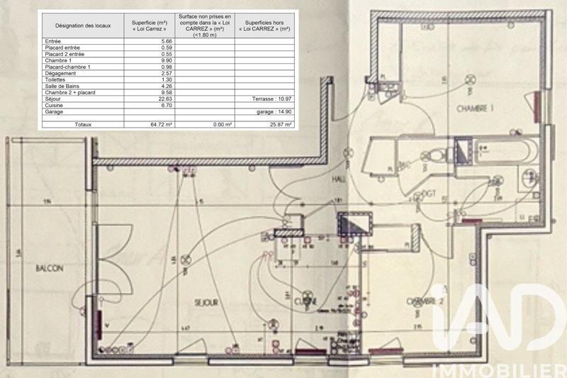 Appartement - 65 m² - 3 pièces