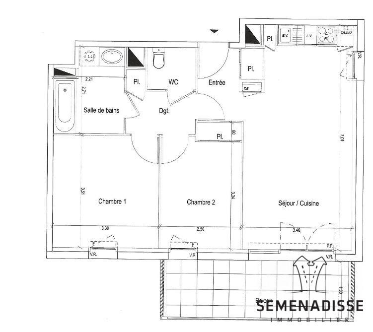 Appartement - 58 m² - 3 pièces