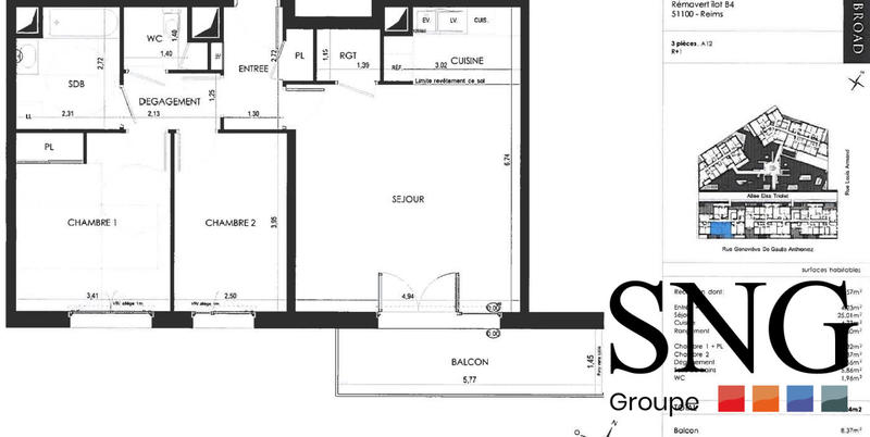 Appartement - 69 m² - 3 pièces