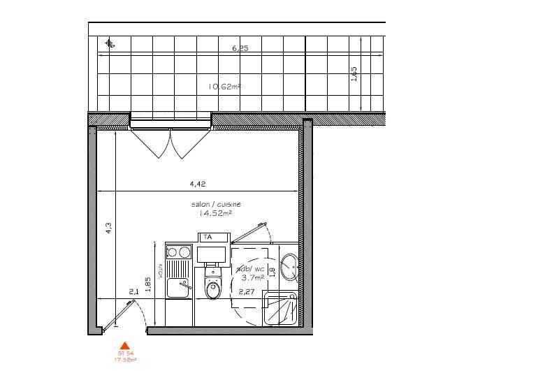 Studio - 17 m² - 1 pièce