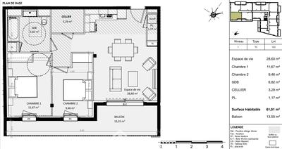 Appartement - 61 m² - 3 pièces
