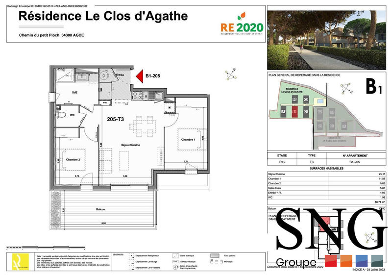 Appartement - 59 m² - 3 pièces