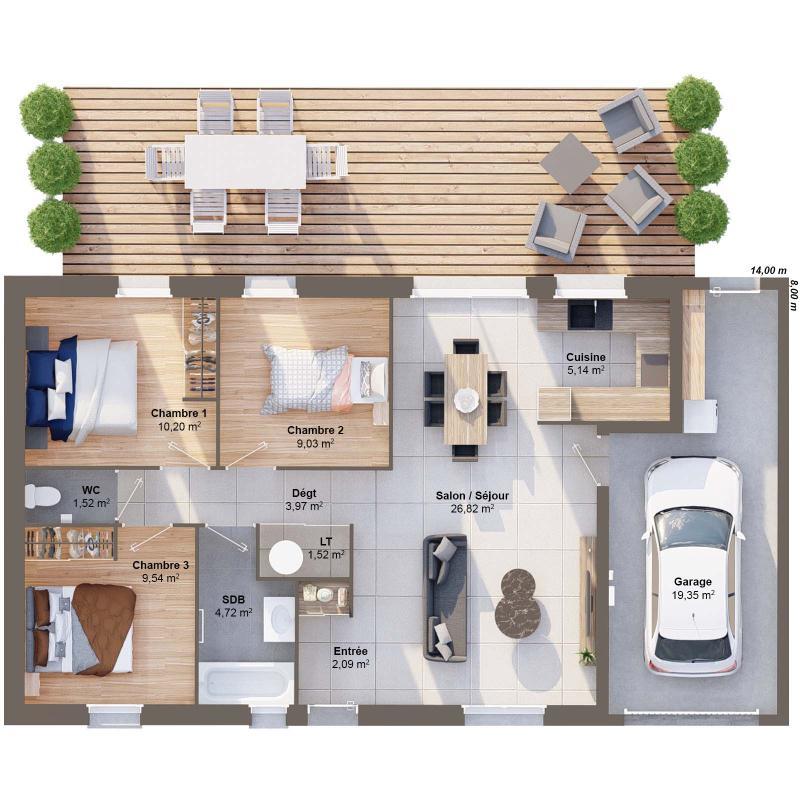 Maison - 75 m² - 5 pièces