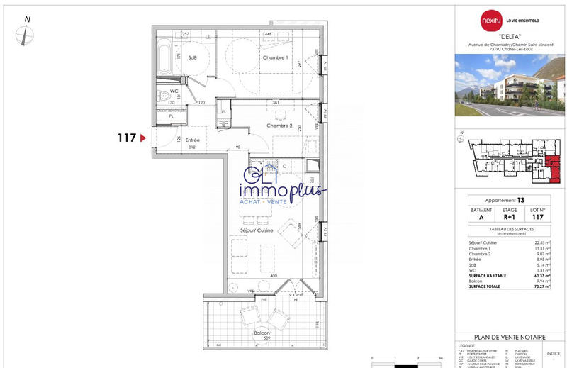 Appartement - 60 m² - 3 pièces