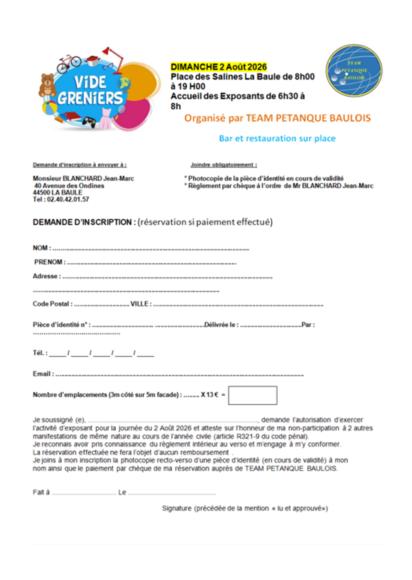 Vide grenier team petanque baulois