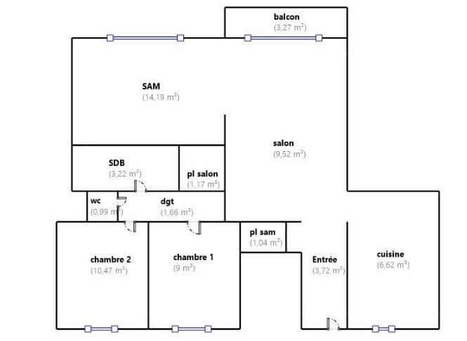 Appartement - 62 m² - 4 pièces