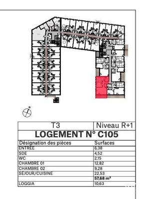 Appartement - 58 m² - 3 pièces